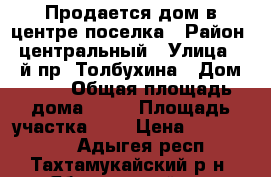 Продается дом в центре поселка › Район ­ центральный › Улица ­ 1-й пр. Толбухина › Дом ­ 36 › Общая площадь дома ­ 80 › Площадь участка ­ 3 › Цена ­ 1 600 000 - Адыгея респ., Тахтамукайский р-н, Яблоновский пгт Недвижимость » Дома, коттеджи, дачи продажа   
